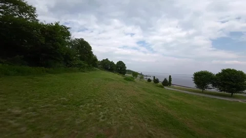 FPV Drone's Spring Flight Over Rocky Point: Aerial Park &amp; Ocean Views Video stock 243367113