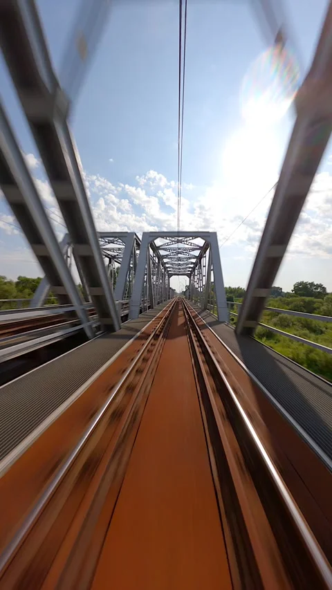 FPV fast flight over the railway bridge in summer Stock Footage 269321808