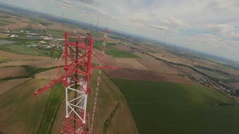 FPV Flight Between Liblice Transmitter Towers With Dive Descent Stock Footage 324975079
