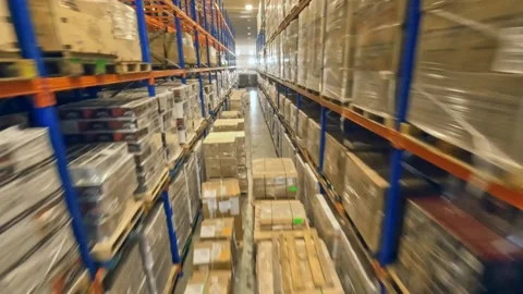 FPV Flight Inside Merchandise Warehouse With Racking System In Dominican 库存影片 239702838