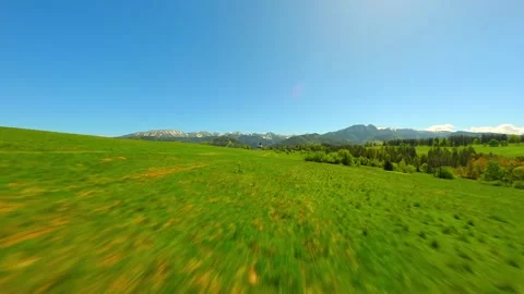 FPV flight over green meadow near the Tatra mountains in summer, Poland. Stock Footage 275894705