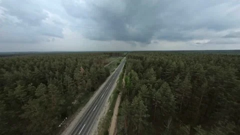 FPV flight over a road in the forest with cut down areas on a cloudy day Vidéo 168406340