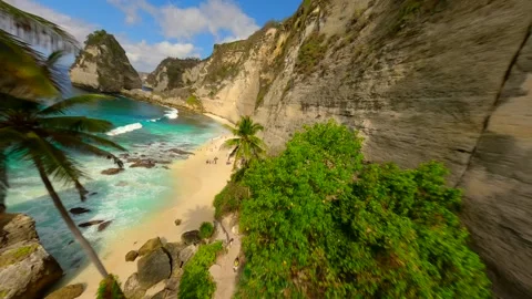 FPV flight over stunning Diamond Beach on Nusa Penida island near Bali Indonesia Stock Footage 283711779