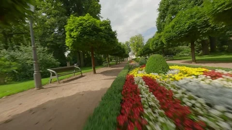FPV Flight Through Blooming Park and Fountain (4K) Stock Footage 311886968