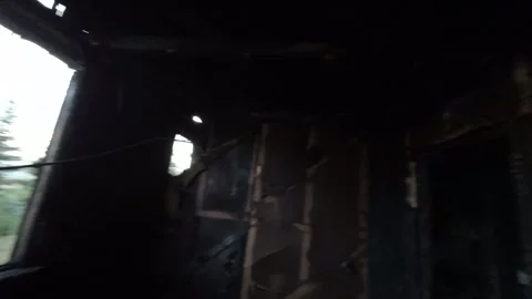 FPV flight through a burned-out abandoned house Stock Footage 289040484
