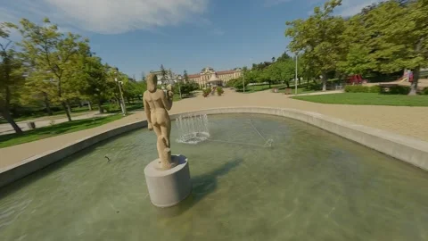 FPV Flight Through Park and Fountain in Mladá Boleslav (4K) Stock Footage 312011851