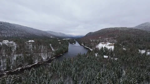 Fpv float above wide snowy valley expanse Stock Footage 321178290