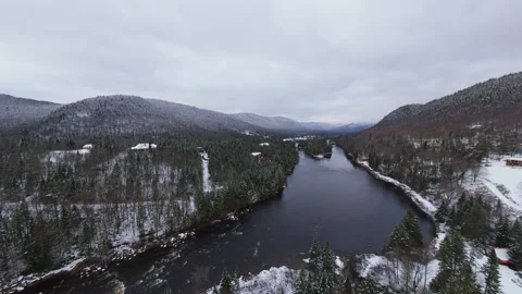 Fpv float above wide snowy valley expanse Stock Footage 321178316