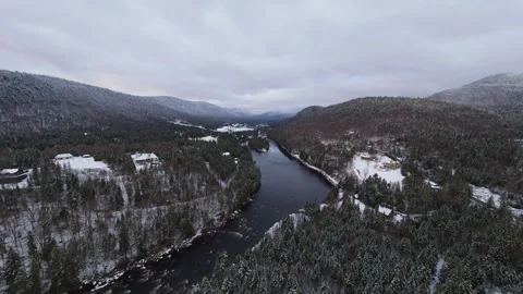 Fpv forward push through narrow snowy canyon Stock Footage 321178605