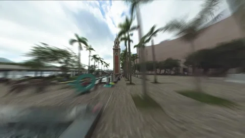 FPV hyperlapse of flying around Victoria Harbour promenade in Hong Kong Stock Footage 245814345