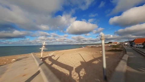 FPV, Klitmoller Smooth Waves On Magical Sandy Beach, Fabulous Blue Water Denmark Stock Footage 253204752