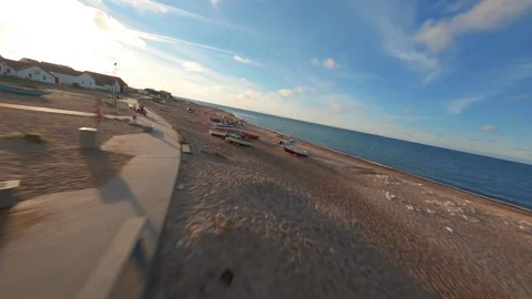 FPV, Klitmoller Smooth Waves On Magical Sandy Beach, Fabulous Blue Water, Stock Footage 253597369