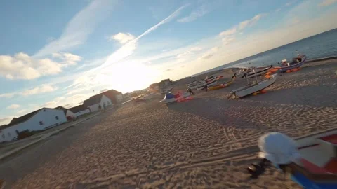 FPV, Klitmoller Smooth Waves On Magical Sandy Beach, Fabulous Blue Water, Denmar Stock Footage 255614628