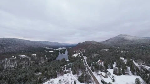 Fpv low glide over icy river corridor Stock Footage 321178450
