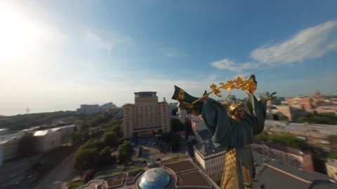 FPV, Monument in Kiev, Independence Square, Independence Monument. Stock Footage 261730386