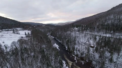 Fpv panoramic flyover winter valley Stock Footage 321178970