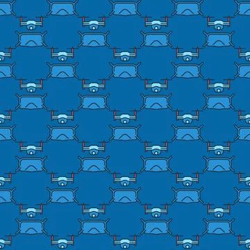 FPV Quadcopter with Glasses vector Drone blue seamless pattern Illustrazione stock