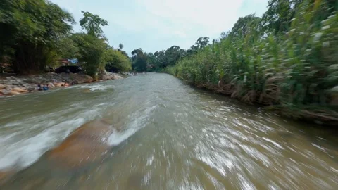 Fpv Reversed Cruise on River Stock Footage 169702071
