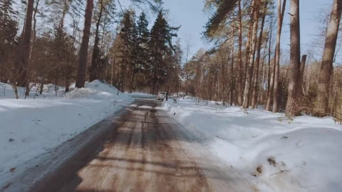 FPV shooting of a car in the forest, an SUV driving along a forest road Видео 330767017