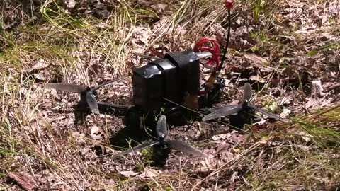 FPV Strike Drone with Spinning Propellers Ready for Combat Use Video stock 346525664