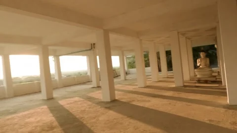 FPV Sunset Pull Back Shot of Wat Pak Thang Samakkhi  Chiang Mai Stock Footage 332794830