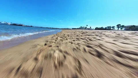 Fpv view of a dog running by the beach Stock Footage 287441401