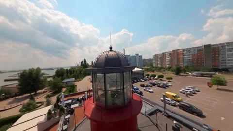 FPV, view from flying drone of old lighthouse.  Stock Footage 250193595