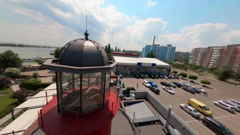 FPV, view from flying drone of old lighthouse.  Stock Footage 250339586