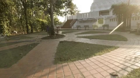 FPV Wide Shot of Temple Complex at Golden Hour  Wat Phra That Chom Kitti Stock Footage 332067866