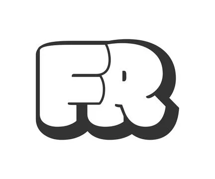 FR logo, bubble comic lettering, rounded in graffiti style black and white .. Stock Illustration