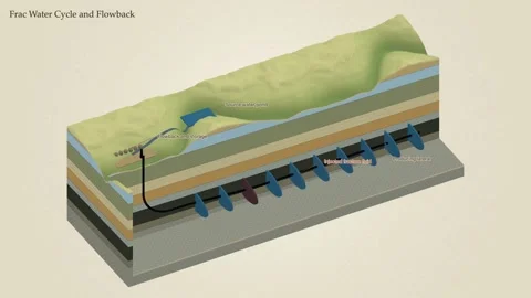 Frac Water Cycle Source Pond Flowback Storage Shale Oil Block Diagram 動画素材 344246161