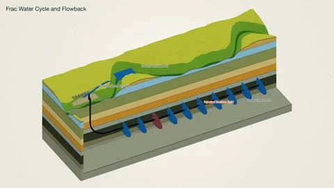 Frac Water Cycle Source Pond Flowback Storage Shale Oil Block Diagram Stock Footage 344527387