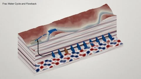 Frac Water Cycle Source Pond Flowback Storage Shale Oil Block Diagram Stock Footage 344538745