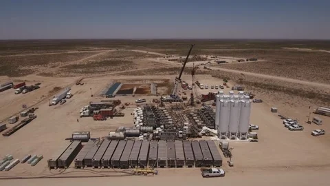 Frack Site, Permian Basin in West Texas Stock Footage 331874640