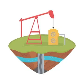Fracking pump tower soil layer water underground Stock Illustration