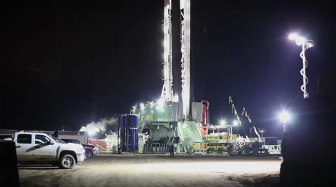 Fracking Site at Night Stock Footage 58333642