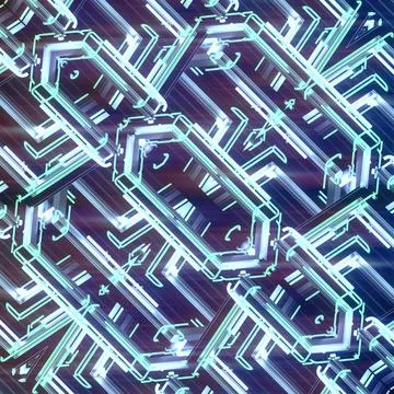 Fractal 3D Glass Pattern with Cold Mint and Blue Neon Glow Stock Illustration
