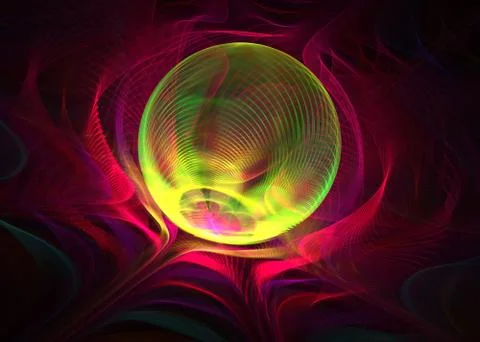 Fractal  Absract Glowing Sphere Background - Fractal Art Stock Illustration