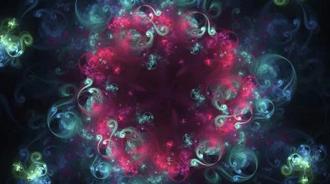 Fractal art background texture pattern - layered blue and magenta floral swirls Stock Illustration
