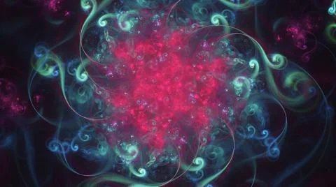 Fractal art background texture pattern - layered blue and magenta floral swirls Illustrazione stock
