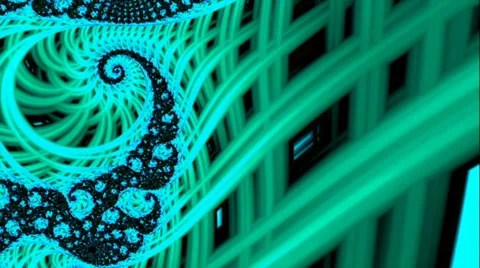 Fractal Background Loop: Green and Blue Swirls Stock Footage 39910078