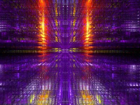 Fractal background with perspective effect and glowing pillars - 3D illustration Stock Illustration