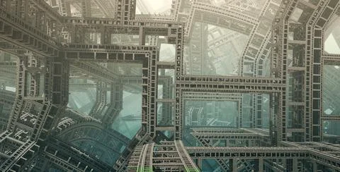 Fractal bridge building. Abstract Computer generated Fractal design. 3D Ill.. イラスト素材