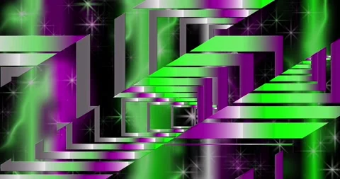 Fractal corridor of purple-green rectangles with steel sheen Stock Footage 144673661