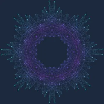 Fractal element with connected line and dots. Virtual background communication Illustrazione stock