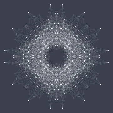 Fractal element with connected line and dots. Virtual background communication Illustrazione stock