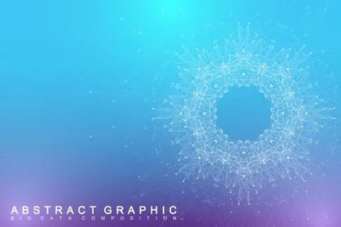 Fractal element with connected lines and dots. Big data complex. Virtual イラスト素材