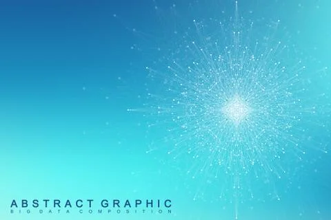 Fractal element with connected lines and dots. Big data complex. Particle Stock Illustration