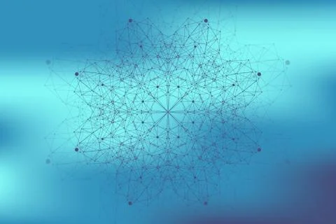 Fractal element with connected lines and dots. Big data complex. Particle Stock Illustration