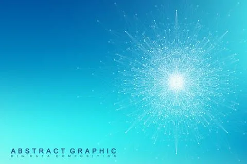 Fractal element with connected lines and dots. Big data complex. Particle Stock Illustration
